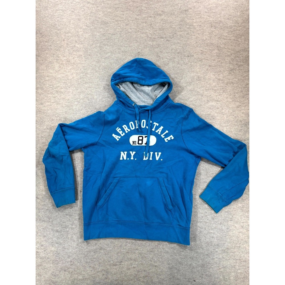 Aeropostale Hoodie Mens Medium Blue Fleece Lined Pullover Sweatshirt 87 NY DIV